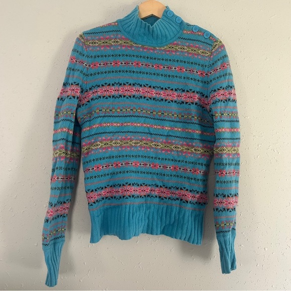 Jones New York Blue and Pink Cowl Neck Sweater Lambs Wool Colorful Winter Small - Picture 1 of 6